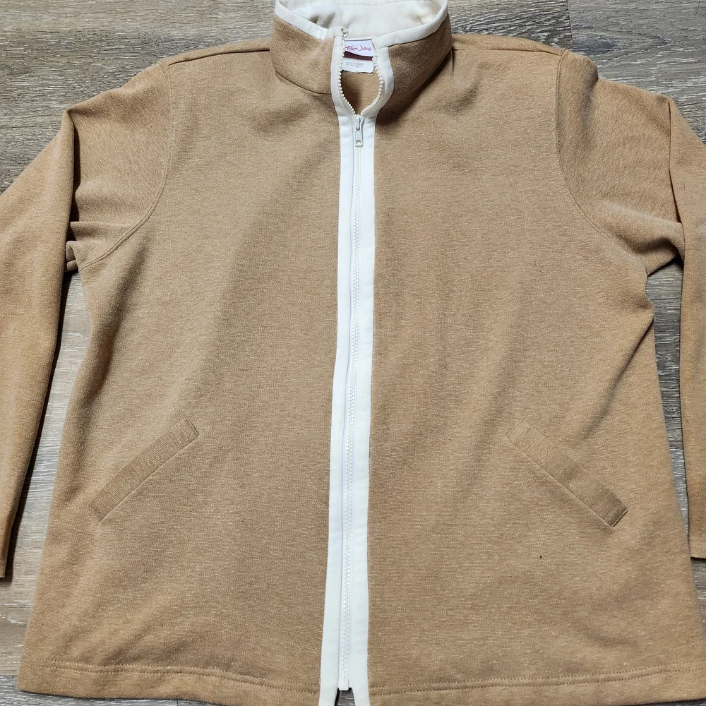 TanJay Tan and White Zip-Up Blazer Vintage 90s Or 80s Shoulder Pads Boxy Canada - Picture 2 of 4